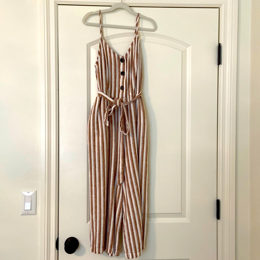 Wide leg striped romper / jumpsuit